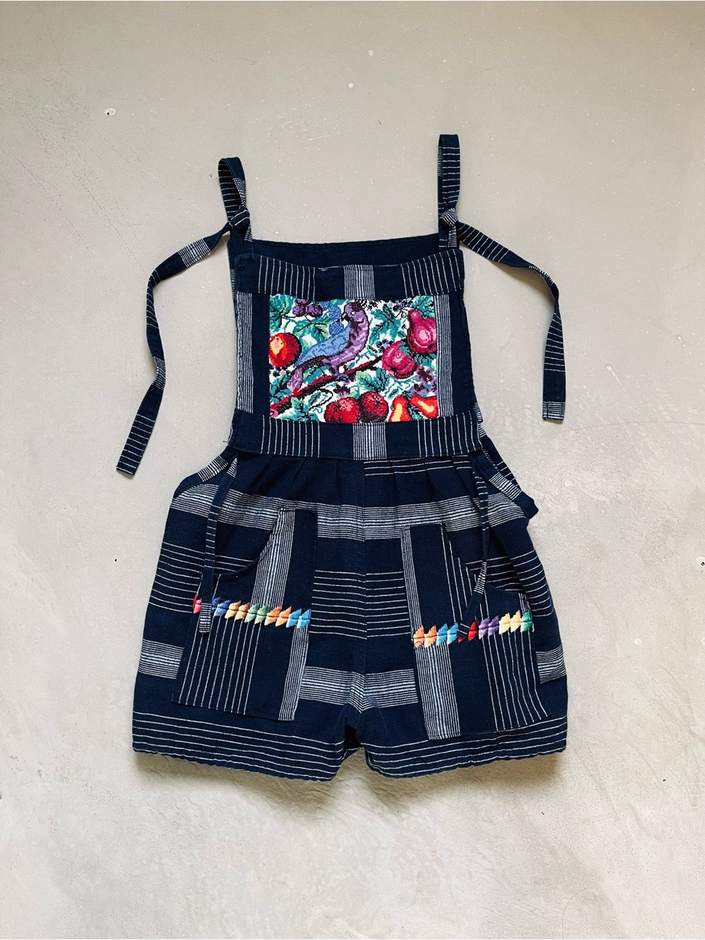 Guatemalan Handmade Embroidered Huipil Ikat Boho Cottage Shorts Romper size XS